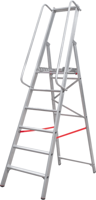 Индустриальная алюминиевая стремянка с развальцованными ступенями, площадкой 400×400 мм и поручнями NV6130 - фото 18649