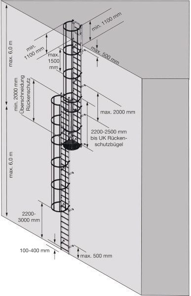 Стационарная многомаршевая лестница для оборудования KRAUSE (сталь) 14,00 м с переходами - фото 8192