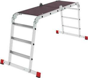 Профессиональная алюминиевая лестница-трансформер с развальцованными ступенями и помостом, ширина 500 мм NV3334